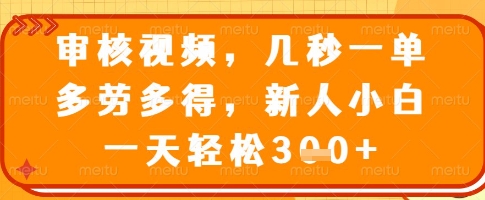 审核视频，几秒一单，多劳多得，新人小白一天轻松3张【揭秘】-星火轻创
