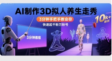 Ai制作3D拟人养生走秀，3分钟手把手教会你，快速起千粉万粉号-星火轻创