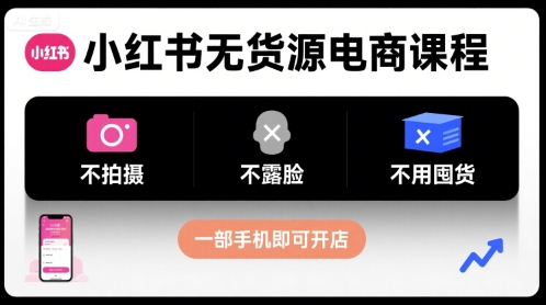 小红书无货源电商课程，不拍摄不露脸不用囤货，一部手机即可开店-星火轻创