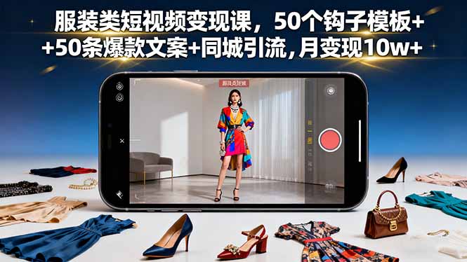 服装类短视频变现课，50个钩子模板+50条爆款文案+同城引流，月变现10w+-星火轻创