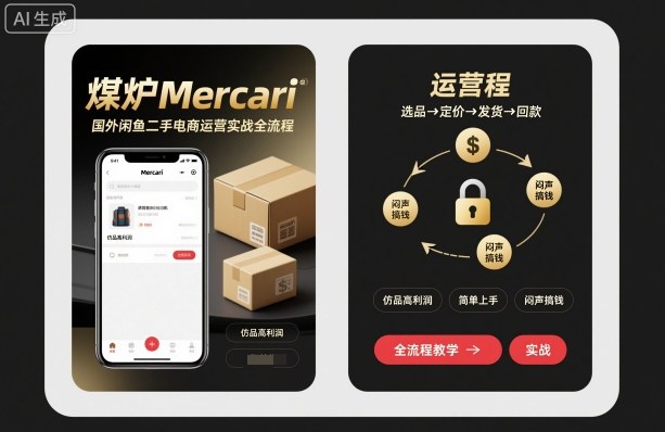 煤炉Mercari国外闲鱼二手电商运营实战全流程，仿品高利润，简单上手，闷声搞钱-星火轻创