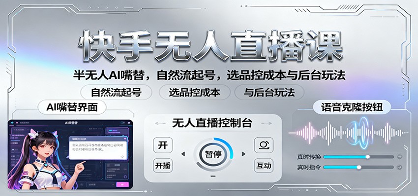 快手无人直播课：半无人AI嘴替，自然流起号，选品控成本与后台玩法-星火轻创