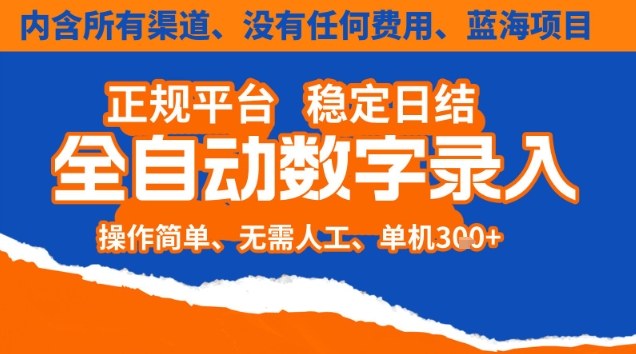 全自动数字录入，单机日入3张+，内含所有渠道全程免费零成本，操作简单可矩阵开干【揭秘】-星火轻创