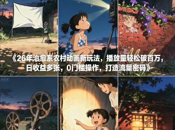 26年治愈系农村动画新玩法，播放量轻松破百万，日收益多张，0门槛操作，打造流量密码-星火轻创
