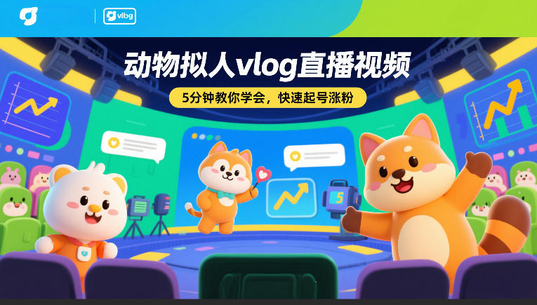 动物拟人vlog直播视频，5分钟教你学会，快速起号涨粉-星火轻创