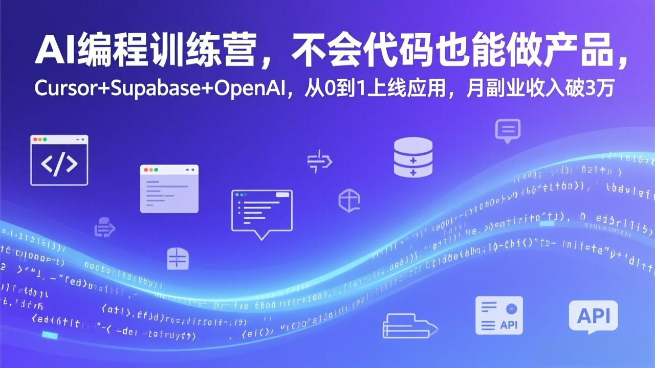 AI编程训练营，不会代码也能做产品，Cursor+Supabase+OpenAI，从0到1上线应用，月副业收入破3万-星火轻创