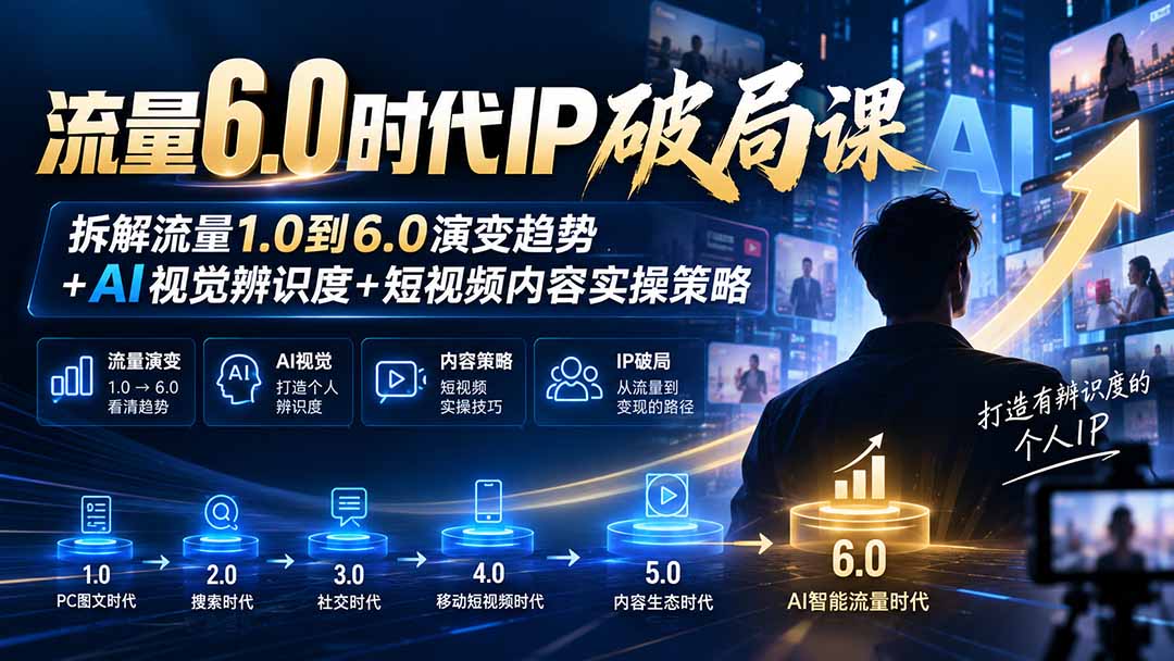 流量6.0时代IP破局课：拆解流量1.0到6.0演变趋势+AI视觉辨识度+短视频内容实操策略-星火轻创