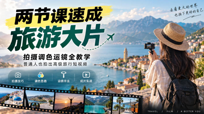 两节课速成旅游大片｜拍摄调色运镜全教学，普通人也拍出高级旅行短视频-星火轻创