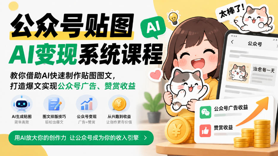公众号贴图AI变现系统课程｜教你借助AI快速制作贴图图文，打造爆文实现公众号广告、赞赏收益-星火轻创