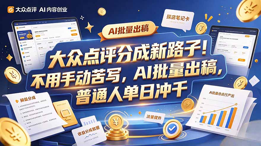 大众点评副业新玩法，工具提效解放双手，批量做笔记，单日可破千-星火轻创