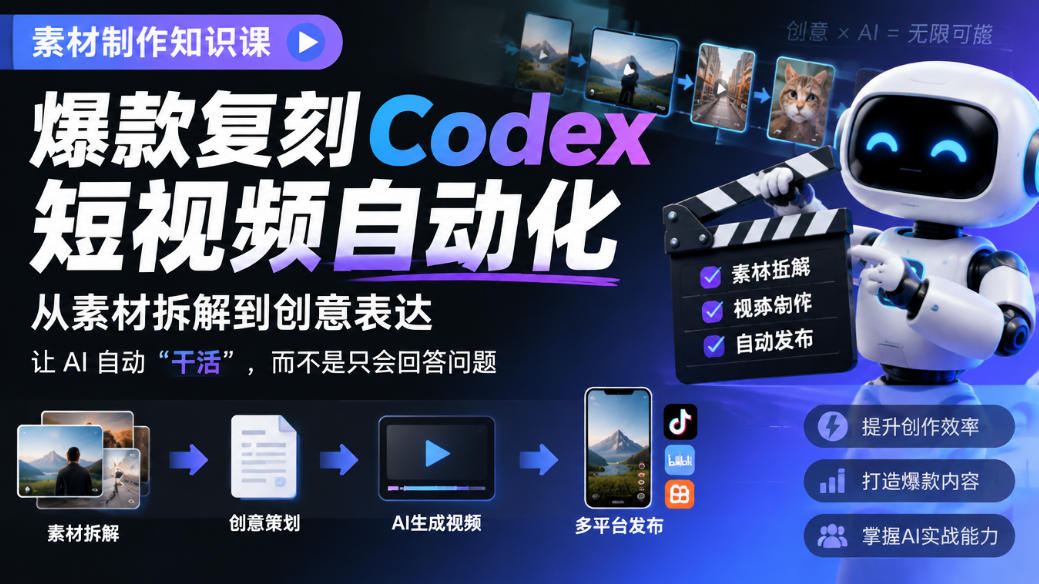 素材制作知识课，爆款复刻Codex短视频自动化，从素材拆解到创意表达，让AI自动“干活”，而不是只会回答问题-星火轻创