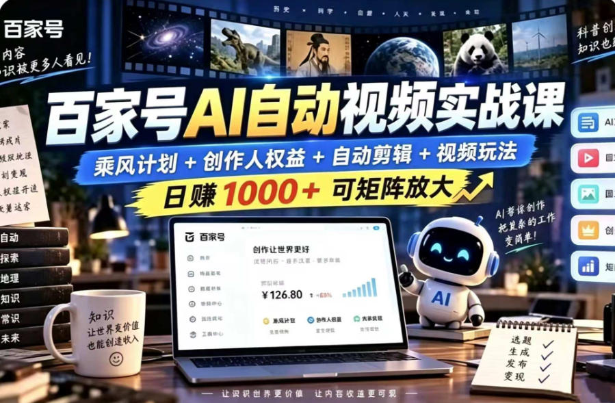 百家号自动矩阵玩法，长期可以做的项目，日入1k+，真正的睡后收入-星火轻创