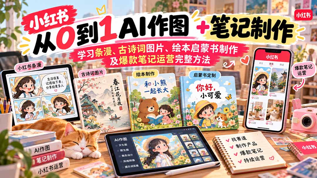2026小红书AI内容创作从0到1-更新1017：学习条漫、古诗词图片、绘本启蒙书制作及爆款笔记运营完整方法-星火轻创