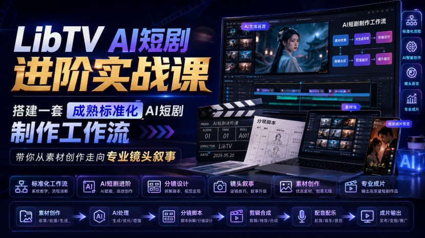 LibTV AI短剧进阶实战课，搭建一套成熟标准化AI短剧制作工作流，带你从素材创作走向专业镜头叙事(更新)-星火轻创