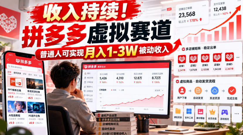 收入持续！拼多多虚拟赛道，普通人可实现月入1-3 W被动收入【揭秘】-星火轻创
