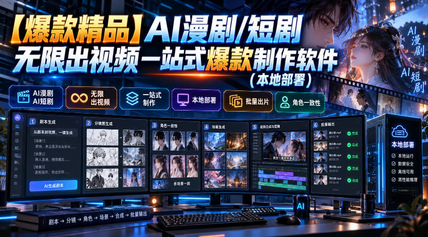 【爆款精品】AI漫剧/短剧无限出视频一站式爆款制作软件(本地部署)-星火轻创