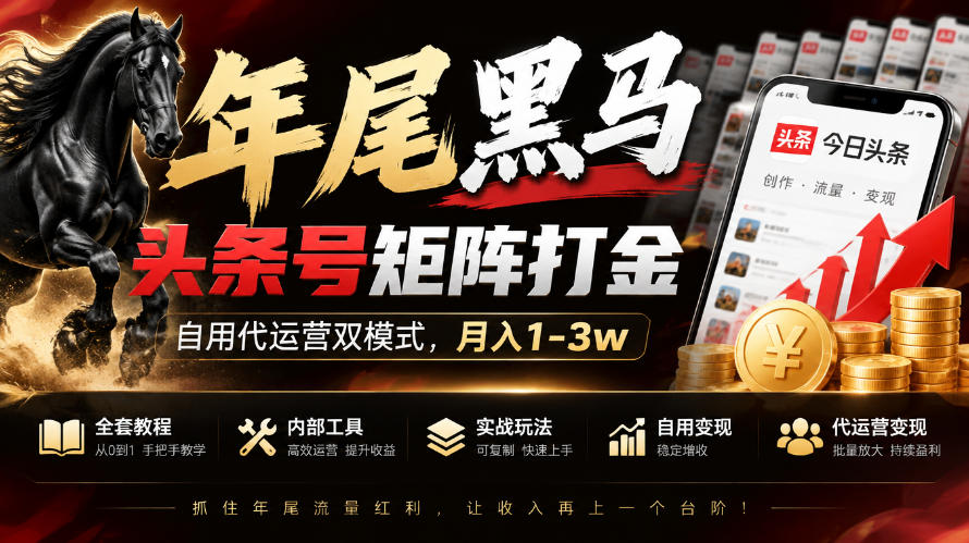 【年尾黑马】头条号矩阵打金，自用代运营双模式，月入1-3w，附全套教程及内部工具【揭秘】-星火轻创