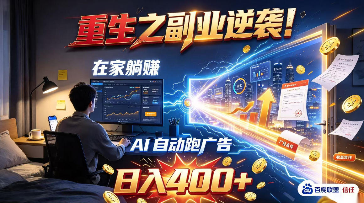 重生之副业逆袭！在家躺赚AI自动跑广告日入400+，无需人工操作【揭秘】-星火轻创