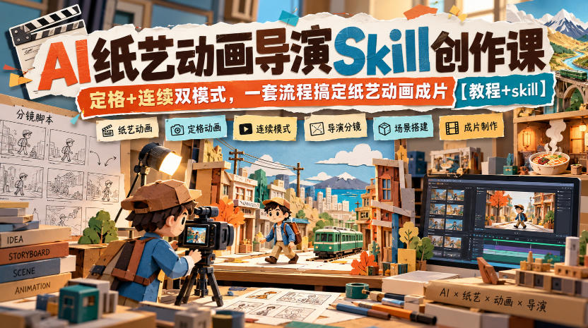 AI纸艺动画导演Skill创作课｜定格+连续双模式，一套流程搞定纸艺动画成片【教程+skill】-星火轻创