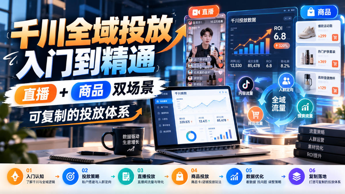 千川全域投放入门到精通，直播+商品双场景，可复制的投放体系-星火轻创
