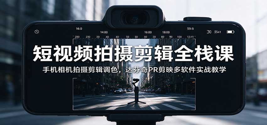 短视频拍摄剪辑全栈课：手机相机拍摄剪辑调色，达芬奇PR剪映多软件实战教学-星火轻创