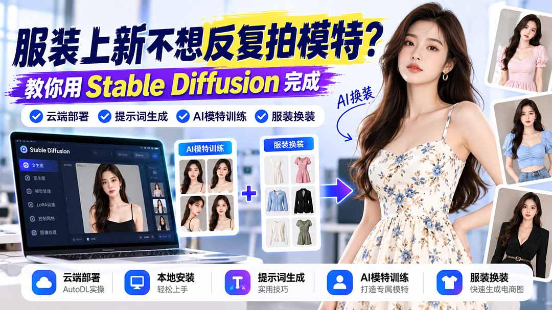 服装上新不想反复拍模特？教你用Stable Diffusion完成云端部署、提示词生成、AI模特训练与换装-星火轻创