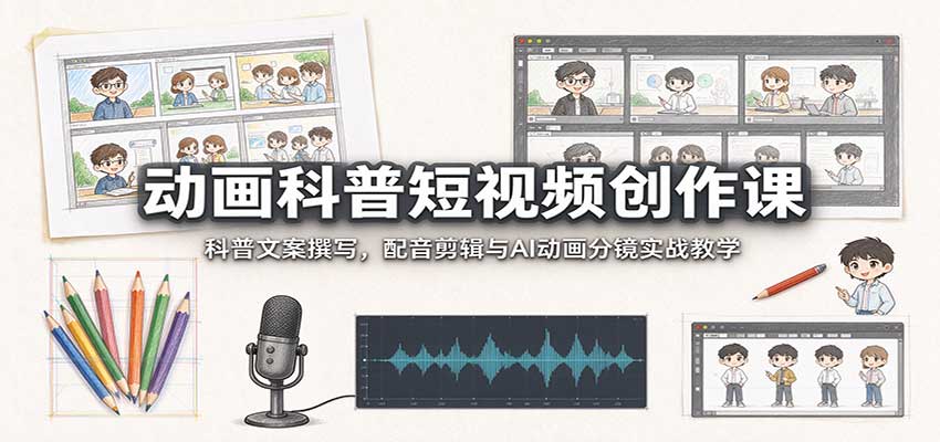 动画科普短视频创作课:科普文案撰写,配音剪辑与AI动画分镜实战教学-星火轻创