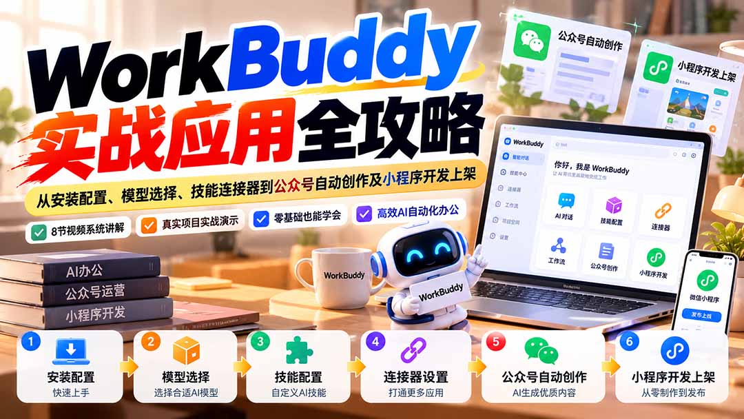 WorkBuddy 实战应用全攻略：从安装配置、模型选择、技能连接器到公众号自动创作及小程序开发上架-星火轻创