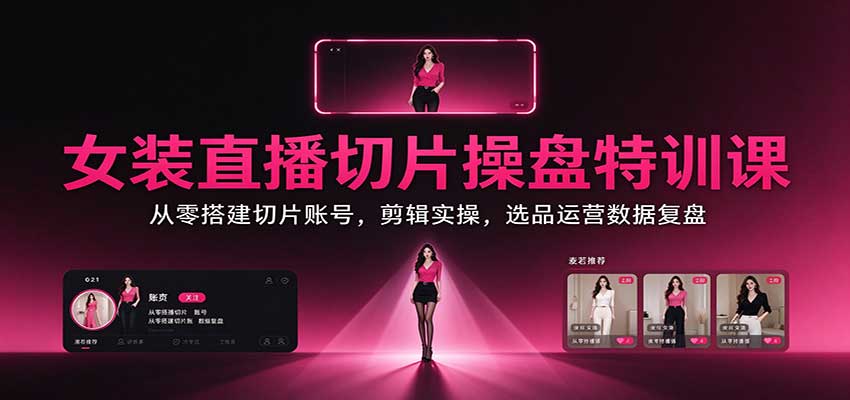 女装直播切片操盘特训课：从零搭建切片账号，剪辑实操，选品运营数据复盘-星火轻创