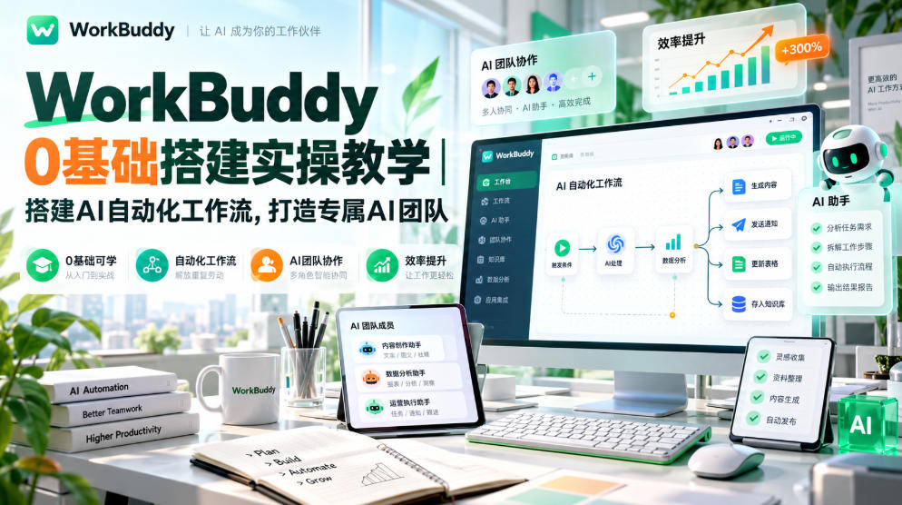 WorkBuddy 0基础搭建实操教学｜搭建AI自动化工作流，打造专属AI团队-星火轻创