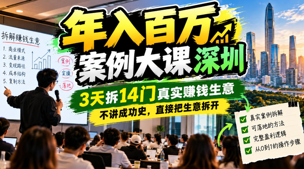 年入百W案例大课深圳，3天拆14门真实賺钱生意，不讲成功史，直接把生意拆开-星火轻创