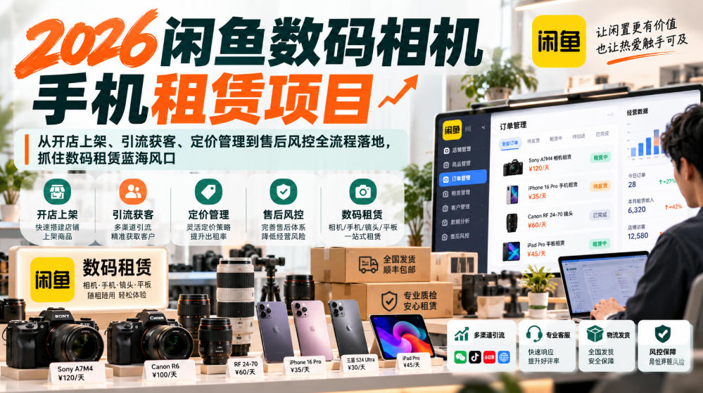 2026闲鱼数码相机手机租赁项目，从开店上架、引流获客、定价管理到售后风控全流程落地，抓住数码租赁蓝海风口-星火轻创