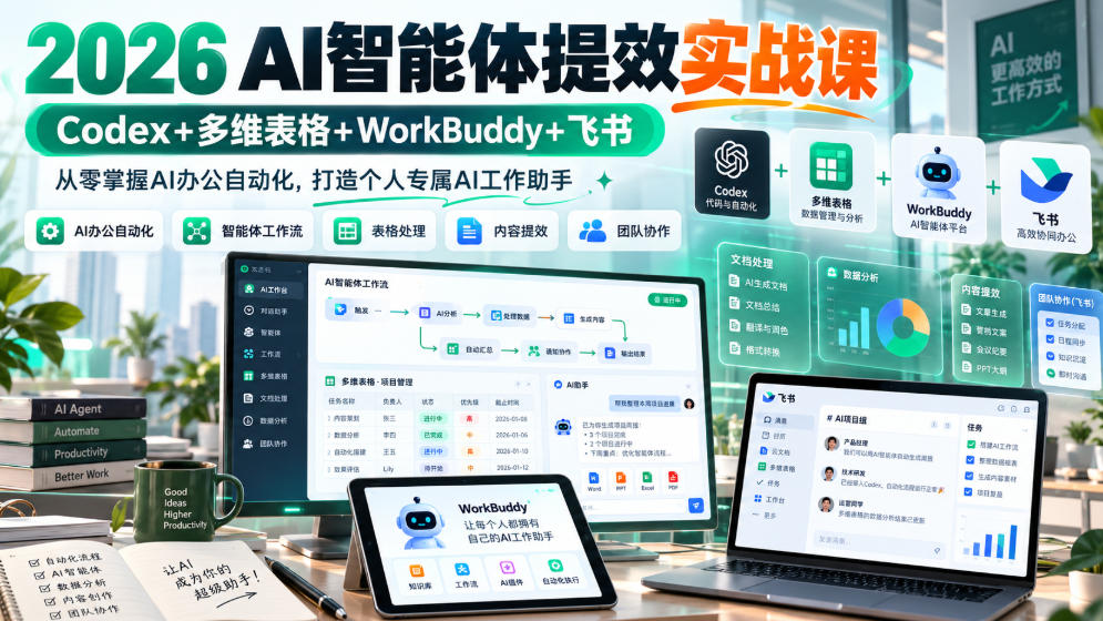 2026 AI智能体提效实战课：Codex+多维表格+WorkBuddy+飞书，从零掌握AI办公自动化，打造个人专属AI工作助手-星火轻创