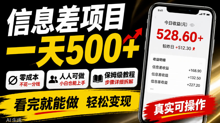 信息差项目一天500+，零成本，人人可做，保姆级教程，看完就能做【揭秘】-星火轻创