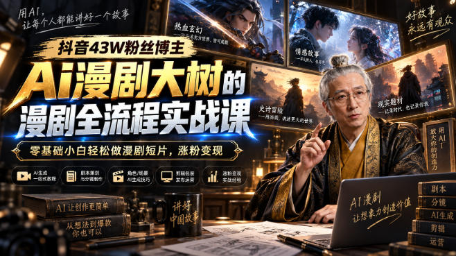 抖音43W粉丝博主Ai漫剧大树的漫剧制作全流程实战课，零基础小白轻松做漫剧短片，涨粉变现(更新1027)-星火轻创