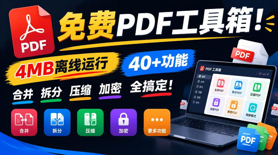 免费PDF工具箱！4MB离线运行，40+功能，合并拆分压缩加密全搞定！-星火轻创