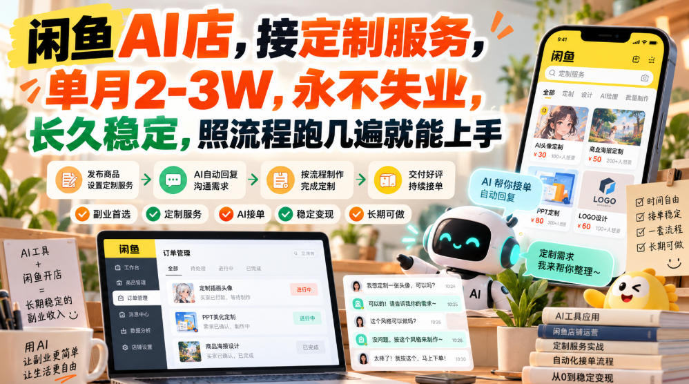 闲鱼AI店，接定制服务，单月2-3W，永不失业，长久稳定，照流程跑几遍就能上手-星火轻创