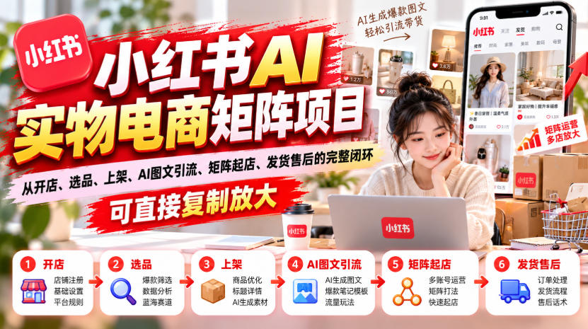 小红书AI实物电商矩阵项目，从开店、选品、上架、AI图文引流、矩阵起店、发货售后的完整闭环，可直接复制放大-星火轻创