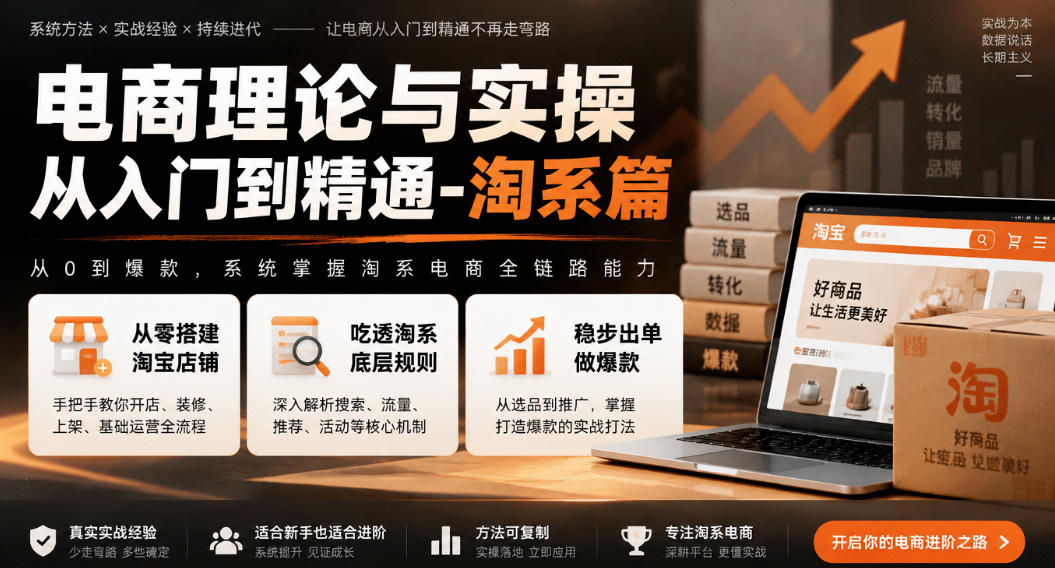 电商理论与实操从入门到精通-淘系篇，从零搭建淘宝店铺，吃透淘系底层规则，稳步出单做爆款-星火轻创