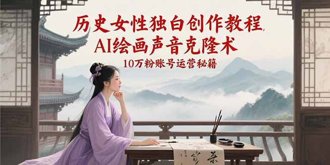 历史女性独白创作教程，AI绘画声音克隆术，10万粉账号运营秘籍-星火轻创