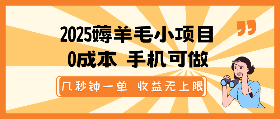2025薅羊毛小项目，0成本 手机可做，几秒钟一单，收益无上限-星火轻创