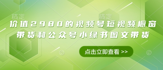 价值2980的视频号短视频橱窗带货和公众号小绿书图文带货