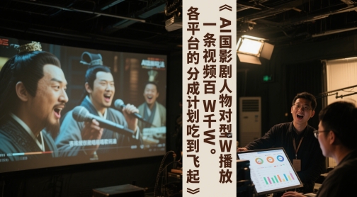 AI三国影视剧人物对口型唱歌玩法，一条视频百W千W播放，各平台的分成计划吃到飞起-星火轻创