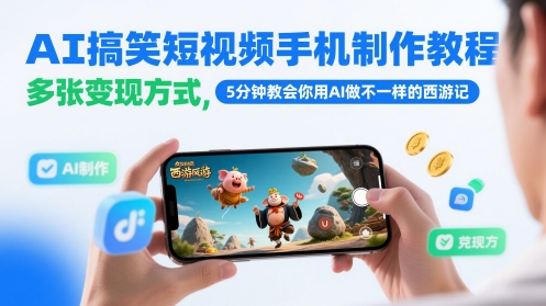 AI搞笑短视频手机制作教程，多张变现方式，5分钟教会你用AI做不一样的西游记-星火轻创