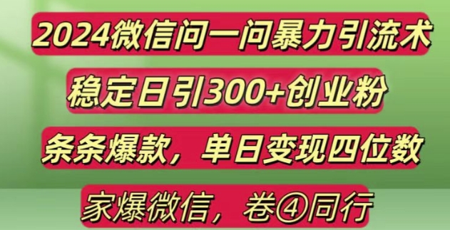 2024最新微信问一问暴力引流300+创业粉,条条爆款单日变现四位数【揭秘】-星火轻创