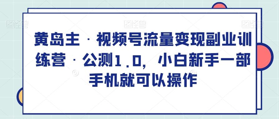 黄岛主·视频号流量变现副业训练营·公测1.0，小白新手一部手机就可以操作-星火轻创