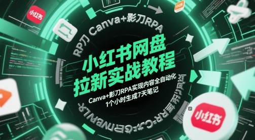 小红书网盘拉新实战教程，Canva+影刀RPA实现内容全自动化，1个小时生成7天笔记-星火轻创