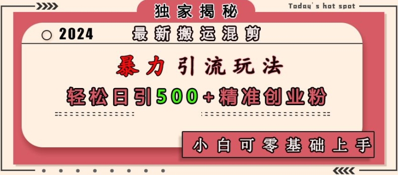 最新搬运混剪暴力引流玩法，轻松日引500+精准创业粉，小白可零基础上手-星火轻创