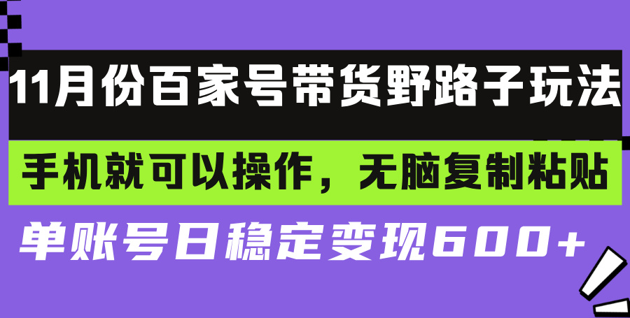 百家号带货野路子玩法 手机就可以操作，无脑复制粘贴 单账号日稳定变现…-星火轻创