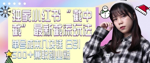最新小红书截流玩法 独家截中截 单号成本几块钱 日引500+CY粉JZ粉-星火轻创